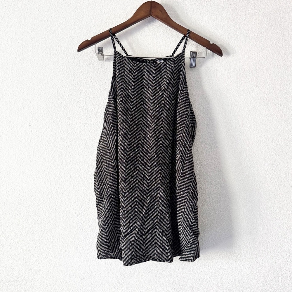 Old Navy XL Modal Chevron Relaxed High Neck Top Black White Blouse Modern Chic